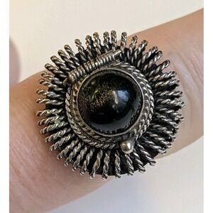 Vtg TAXCO Mexico Sterling Silver Poison Locket Ring Adjustable Cabochon Eagle